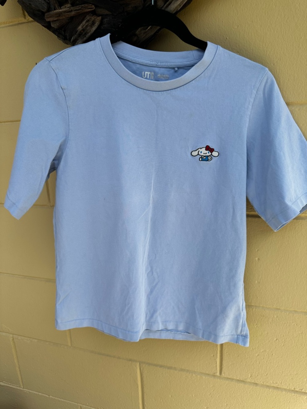 Uniqlo Hello Kitty Light Blue Short Sleeve Tee with Small Character Embroidery